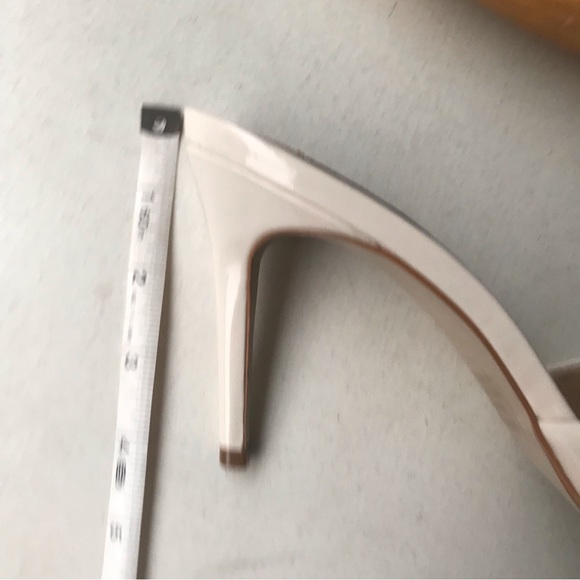 STEVE MADDEN | Avoid Beige Patent Open Square Toe Stiletto Slide Sandals Sz 8.5 - Picture 9 of 9